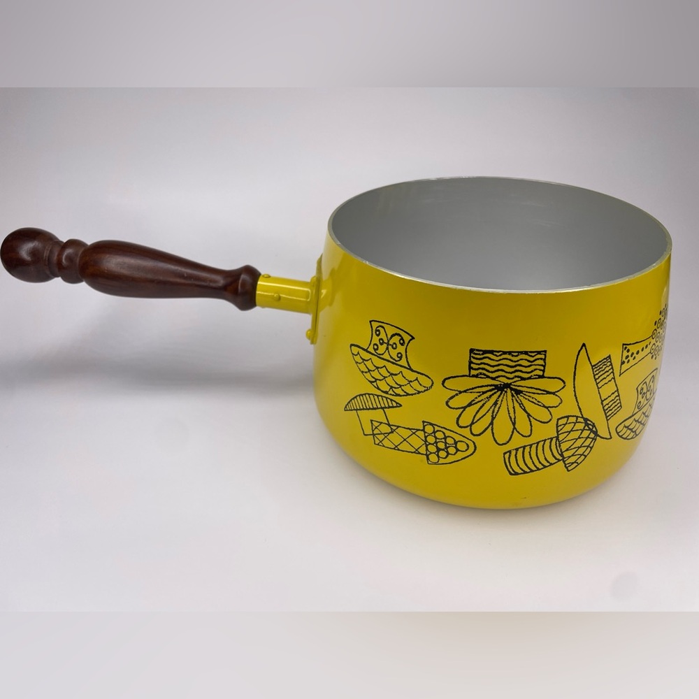Vintage 1970s 70s MCM Yellow Mushroom Fondue pot Saucepan Cookware - Picture 5 of 12
